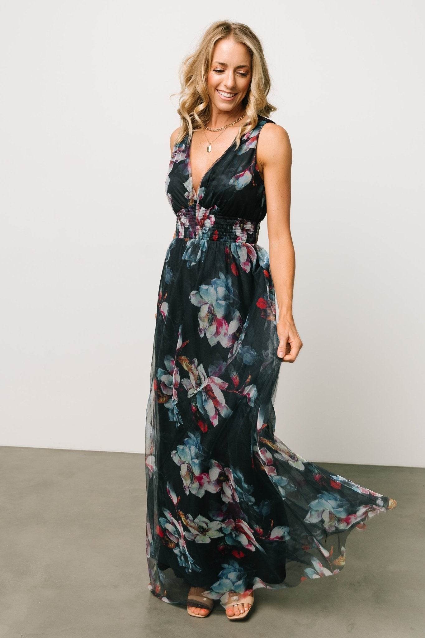 Kamila Tulle Maxi Dress | Navy Abstract Floral