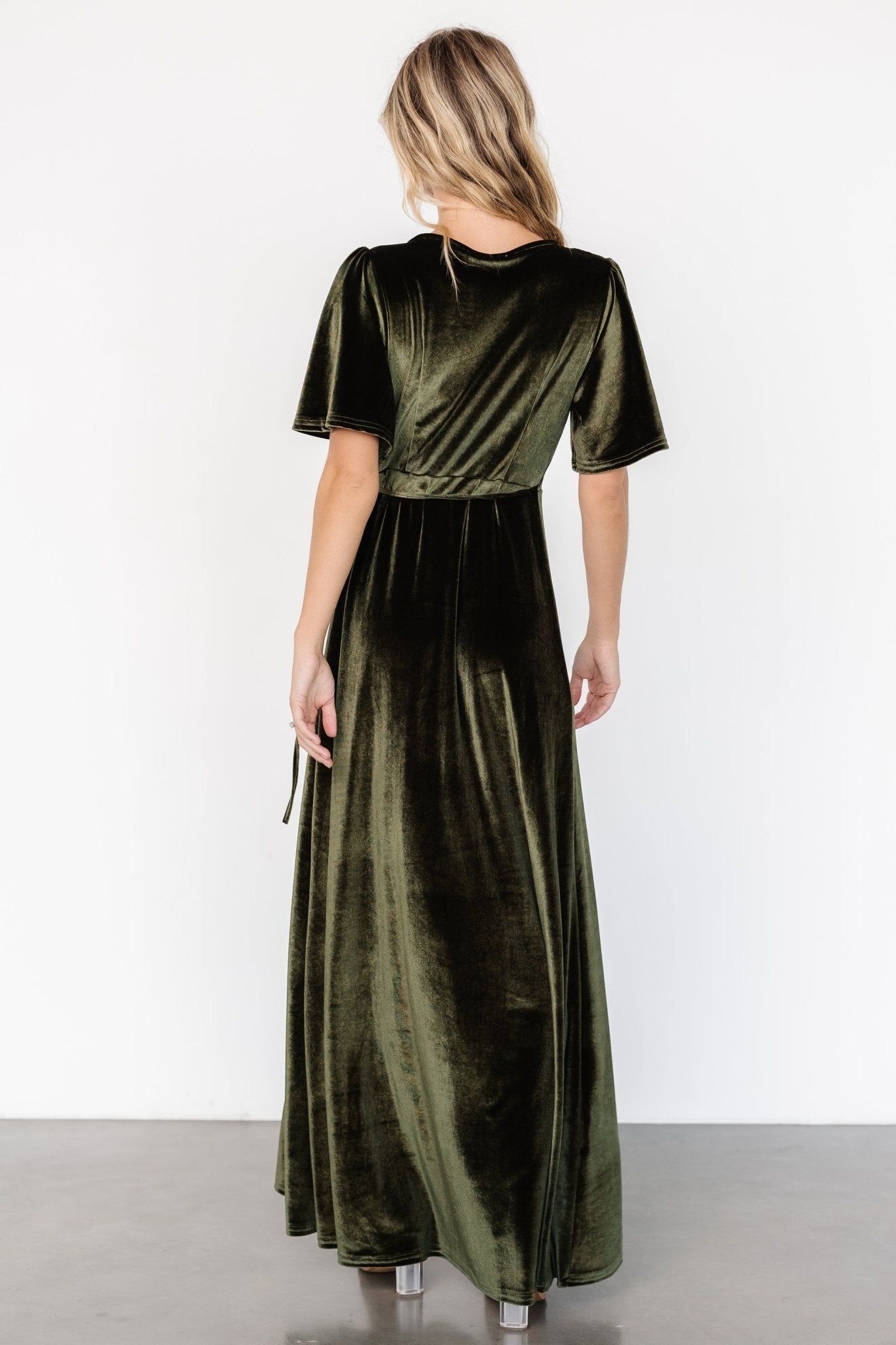 Katelyn Velvet Maxi Wrap Dress | Dark Olive