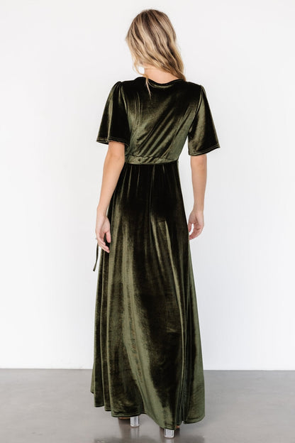Katelyn Velvet Maxi Wrap Dress | Dark Olive