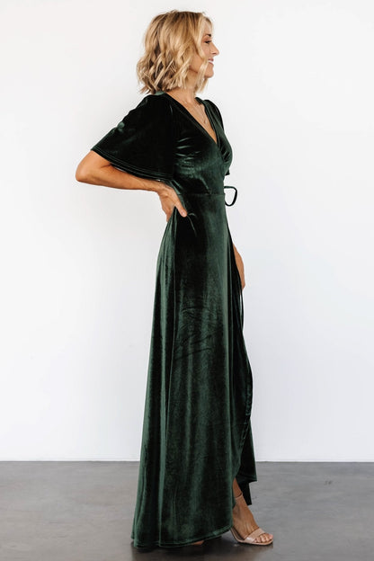 Katelyn Velvet Maxi Wrap Dress | Deep Green
