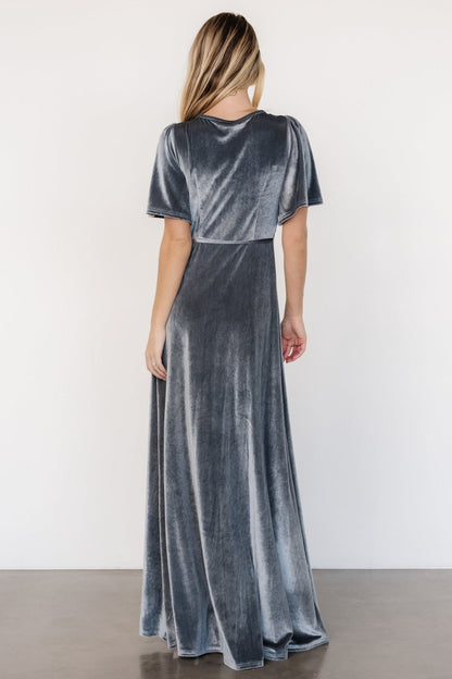 Katelyn Velvet Maxi Wrap Dress | Dusty Blue