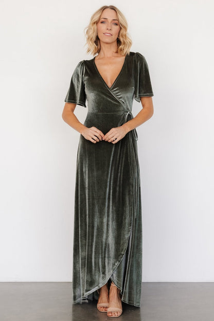 Katelyn Velvet Maxi Wrap Dress | Eucalyptus