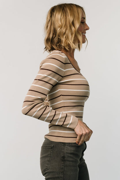Kaylee Long Sleeve Top | Taupe Stripe