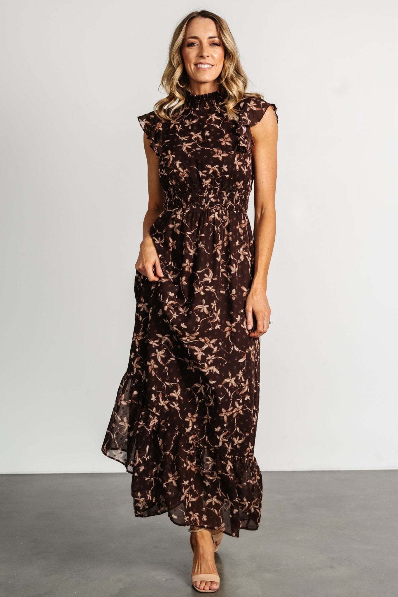 Kearny Ruffle Maxi Dress | Brown + Natural