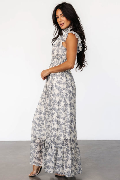 Kearny Ruffle Maxi Dress | Cream + Navy Floral
