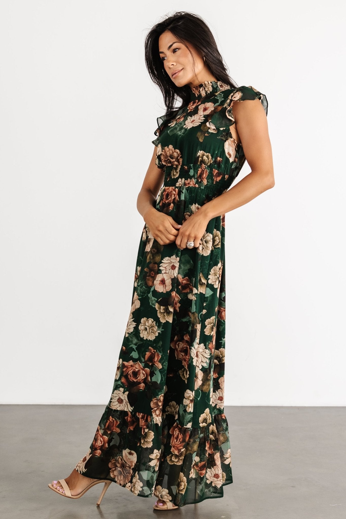 Kearny Ruffle Maxi Dress | Dark Green Floral