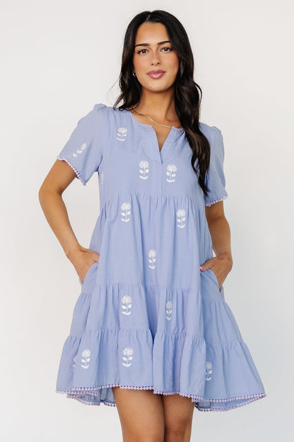 Keegan Short Dress | Blue + Ivory Floral