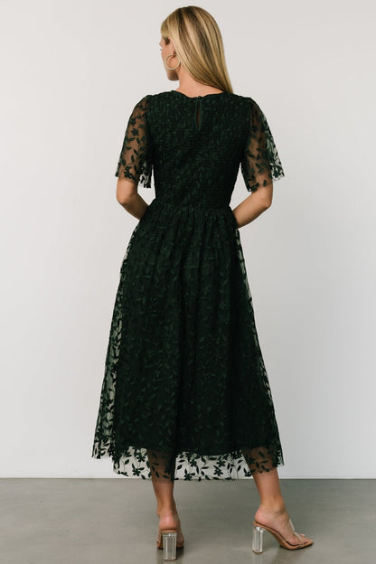 Kendra Embroidered Dress | Dark Green