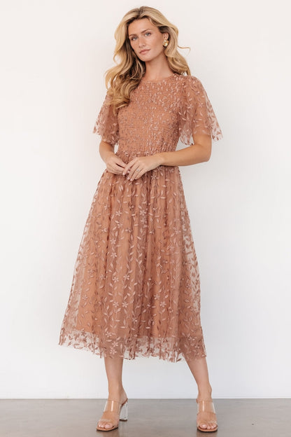 Kendra Embroidered Dress | Nude Rose
