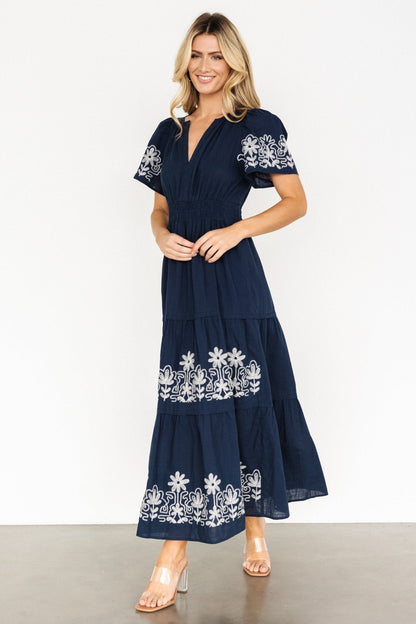 Kennedy Embroidered Maxi Dress | Blue