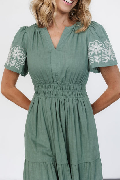 Kennedy Embroidered Maxi Dress | Dark Sage