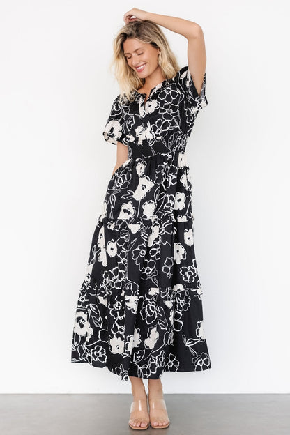 Kiana Poplin Maxi Dress | Black + Cream