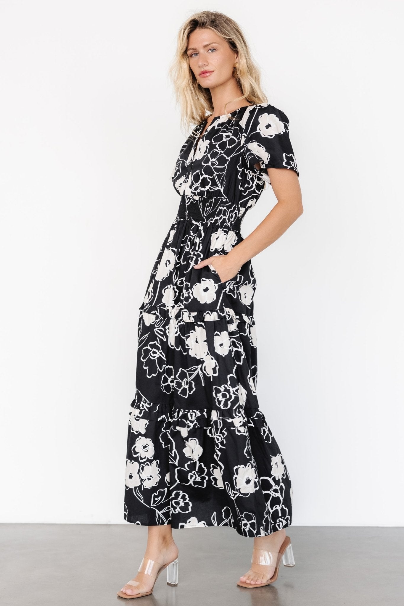 Kiana Poplin Maxi Dress | Black + Cream