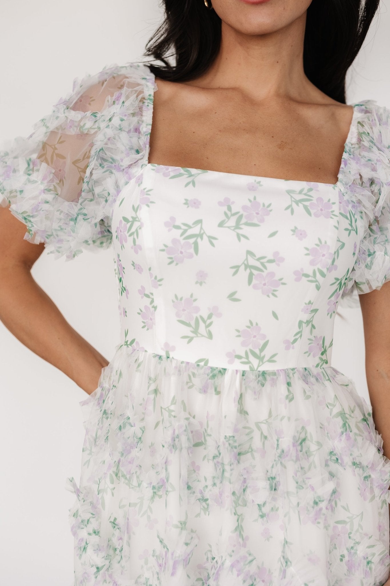 Kiera Ruffle Dress | Off White + Lavender