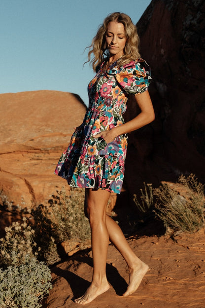 Kyrie Puff Sleeve Short Dress | White Multi