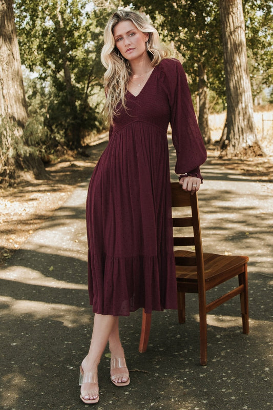 Lainey Smocked Dotted Midi Dress | Mulberry