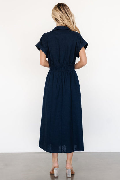 Larah Button Dress | Navy Blue