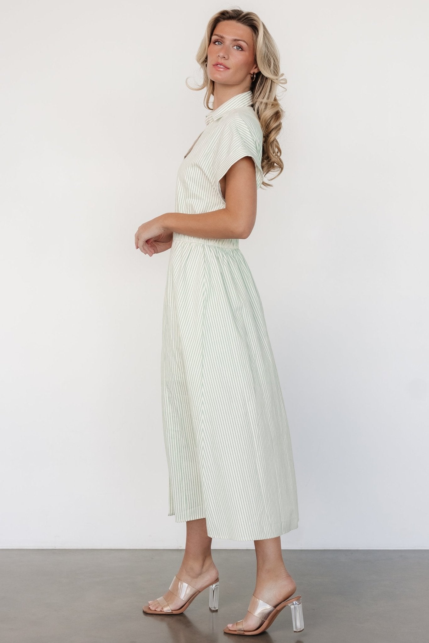 Larah Button Dress | Sage Stripe