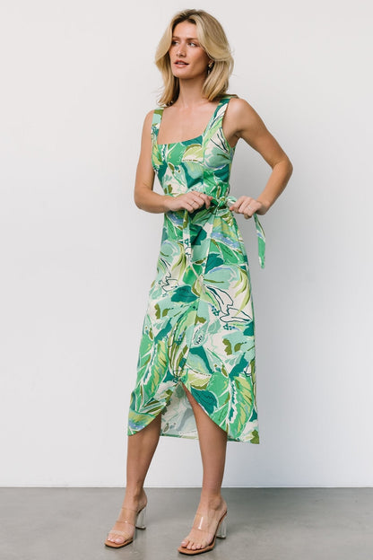 Latonya Faux Wrap Dress | Green Multi