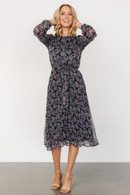 Laurie Midi Dress | Black Print