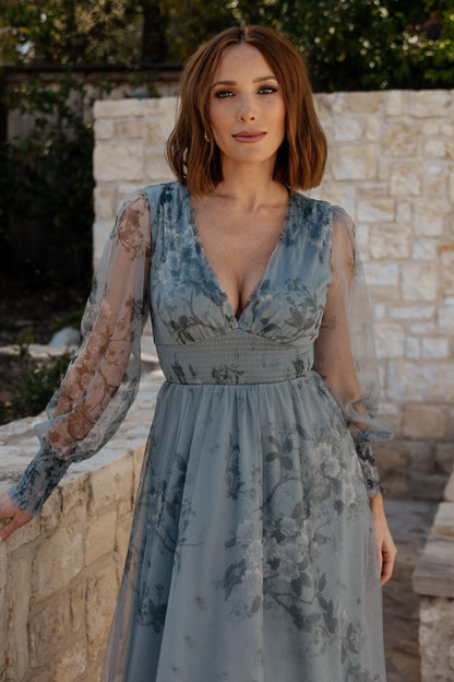 Layla Tulle Maxi Dress | Dusty Blue Floral