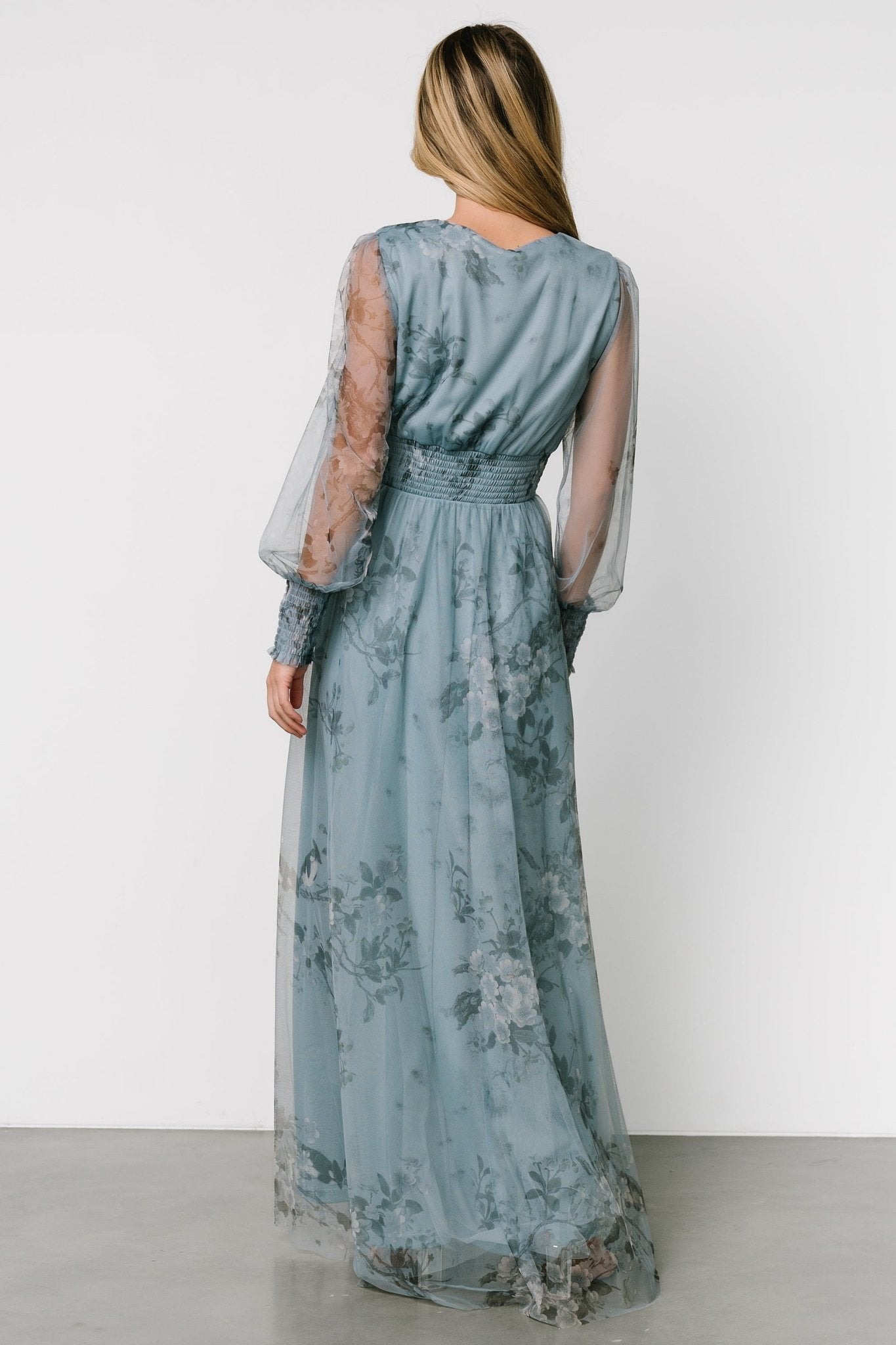 Layla Tulle Maxi Dress | Dusty Blue Floral