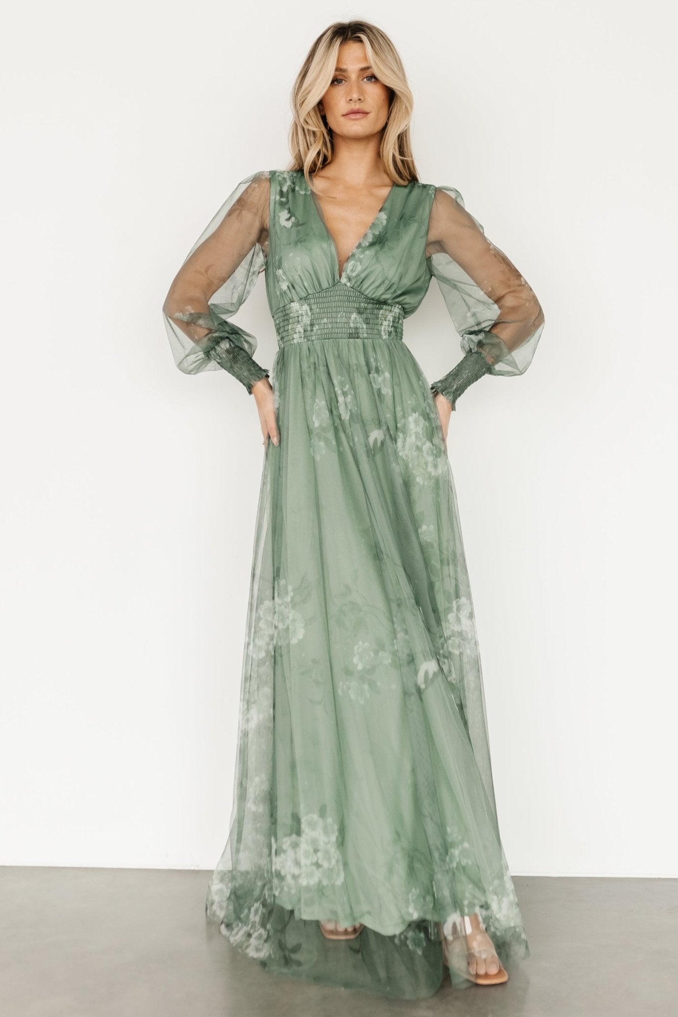 Layla Tulle Maxi Dress | Dusty Green Floral