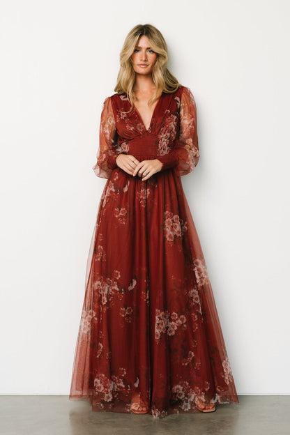 Layla Tulle Maxi Dress | Rust Floral