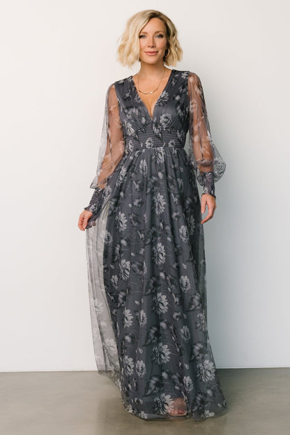 Layla Tulle Maxi Dress | Slate Floral
