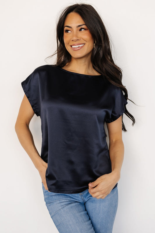 Leonie Satin Top | Navy