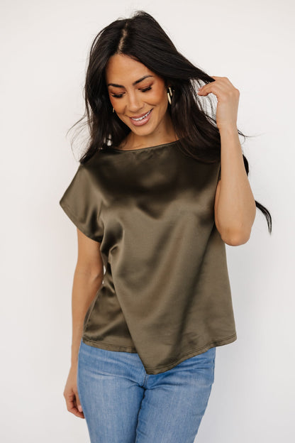 Leonie Satin Top | Olive