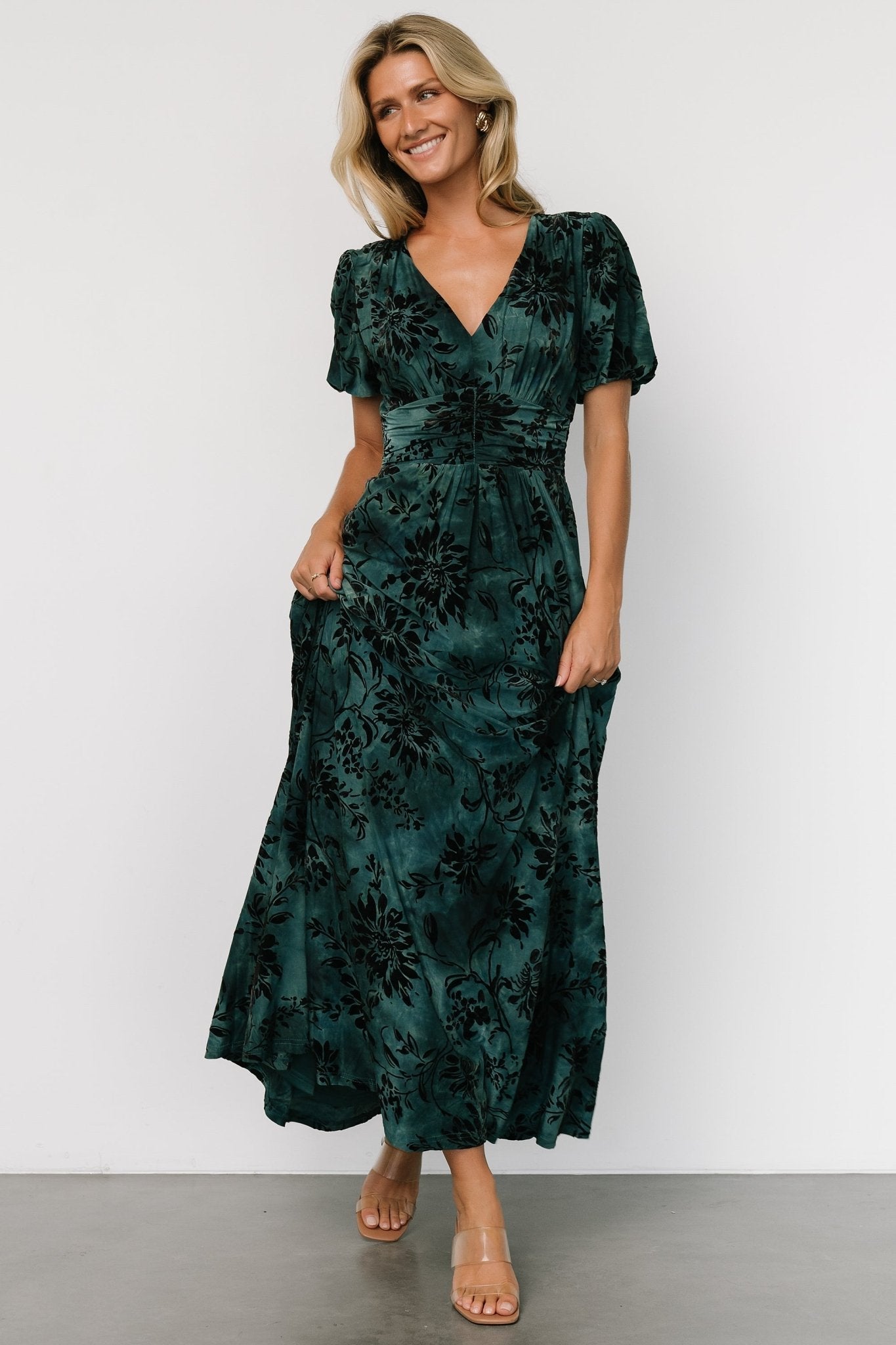 Leslie Velvet Maxi Dress | Jade + Black