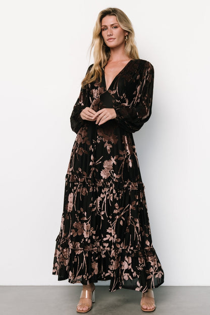 Liana Velvet Embossed Maxi Dress | Black