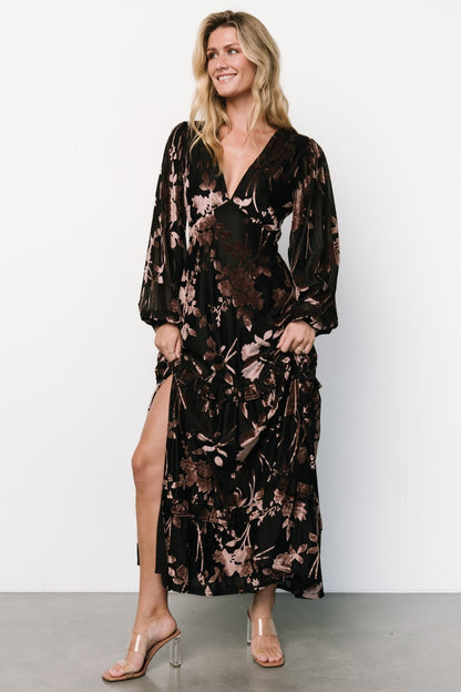 Liana Velvet Embossed Maxi Dress | Black