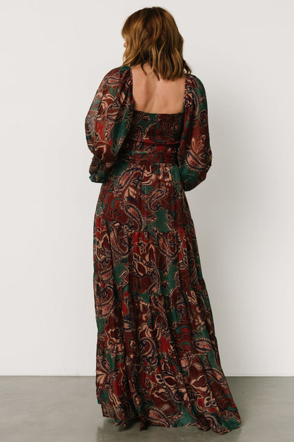 Livia Maxi Dress | Dark Green + Wine Multi