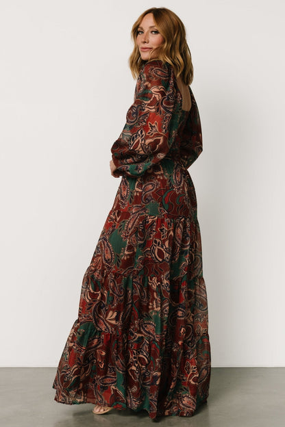 Livia Maxi Dress | Dark Green + Wine Multi