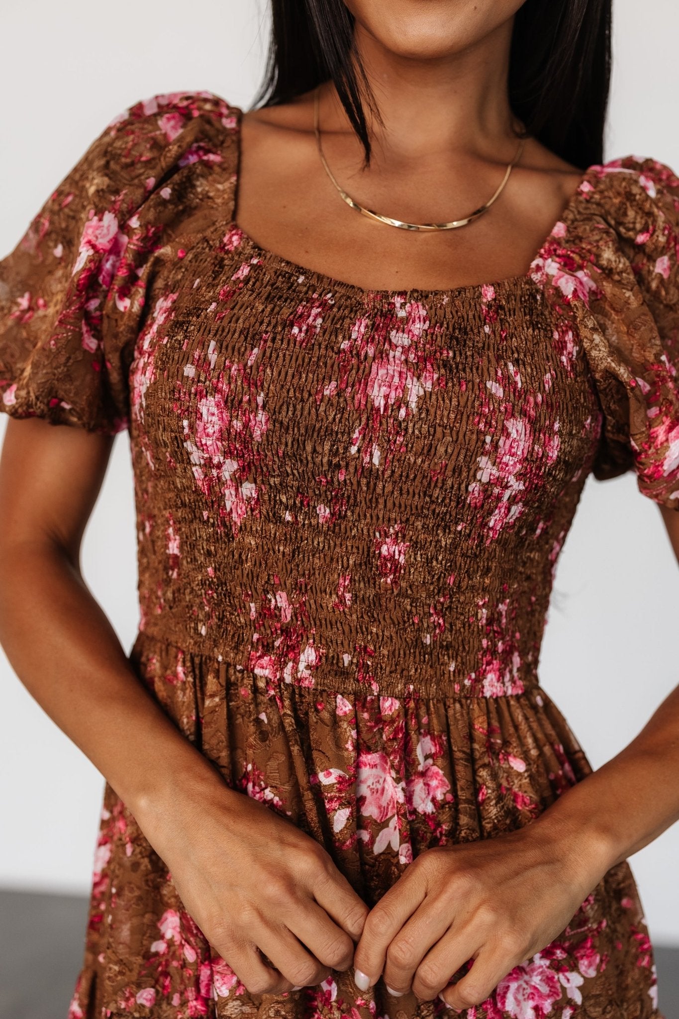 Lizzy Midi Dress | Copper + Pink