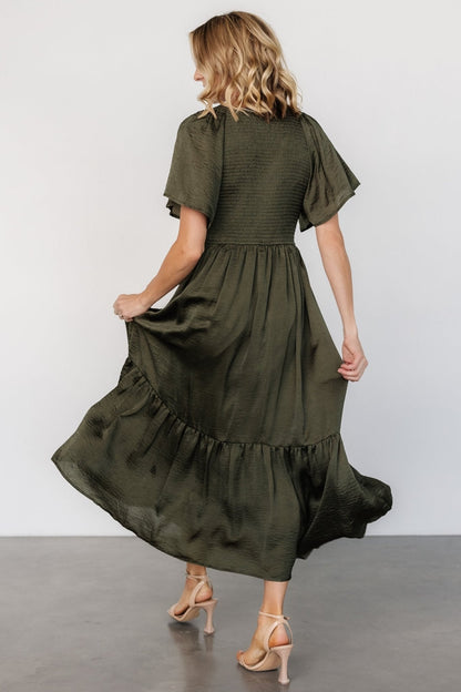 Lovell Smocked Midi Dress | Deep Olive