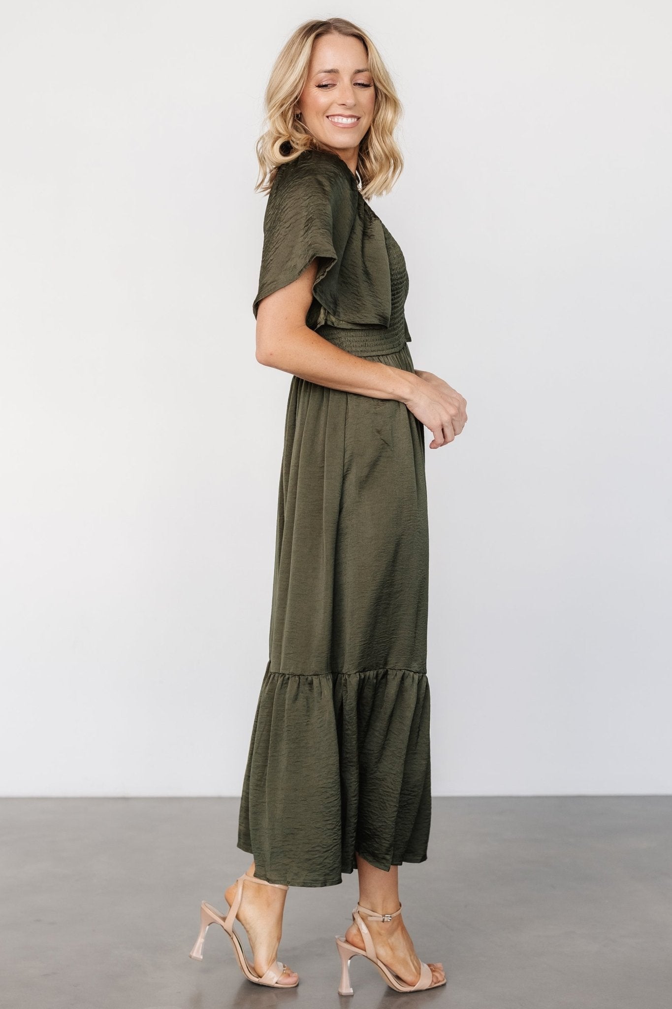 Lovell Smocked Midi Dress | Deep Olive