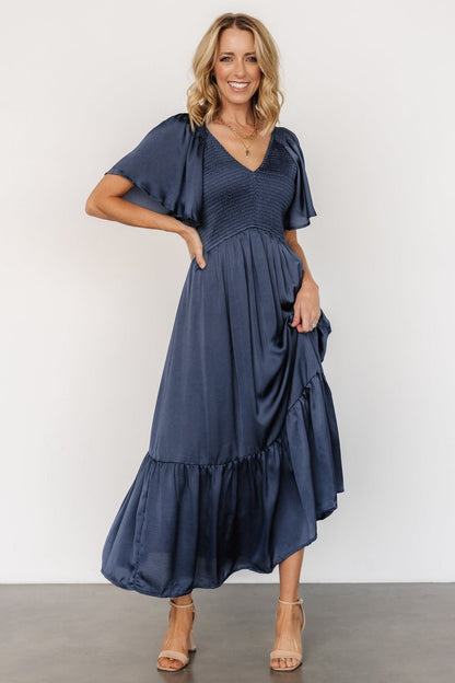 Lovell Smocked Midi Dress | Midnight Blue