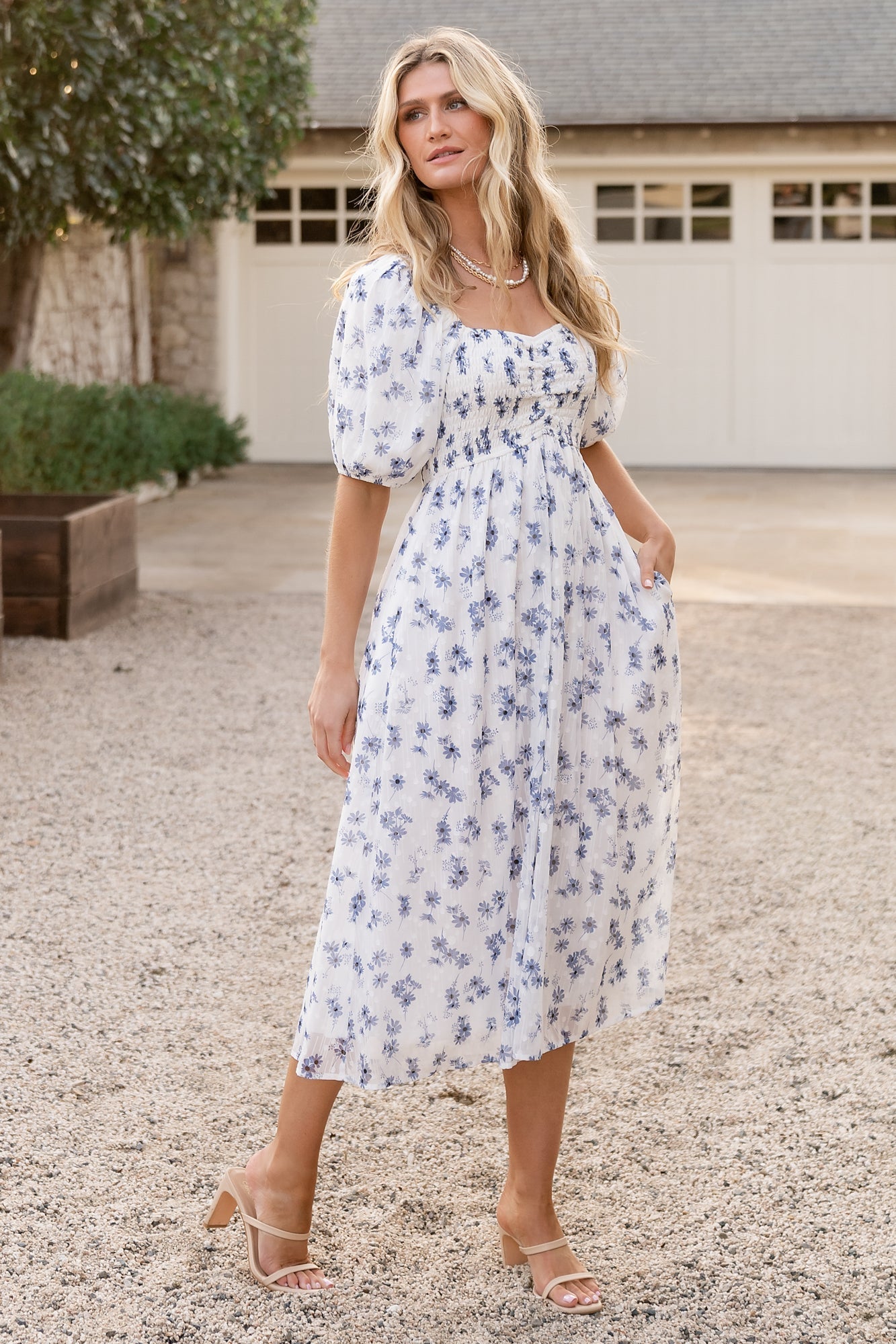 Luca Dress | White + Blue Floral