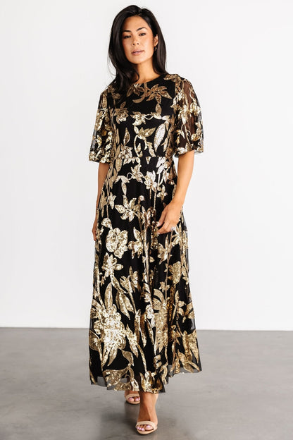 Lucy Sequin Dress | Black + Gold