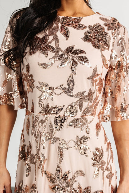 Lucy Sequin Dress | Rose Gold