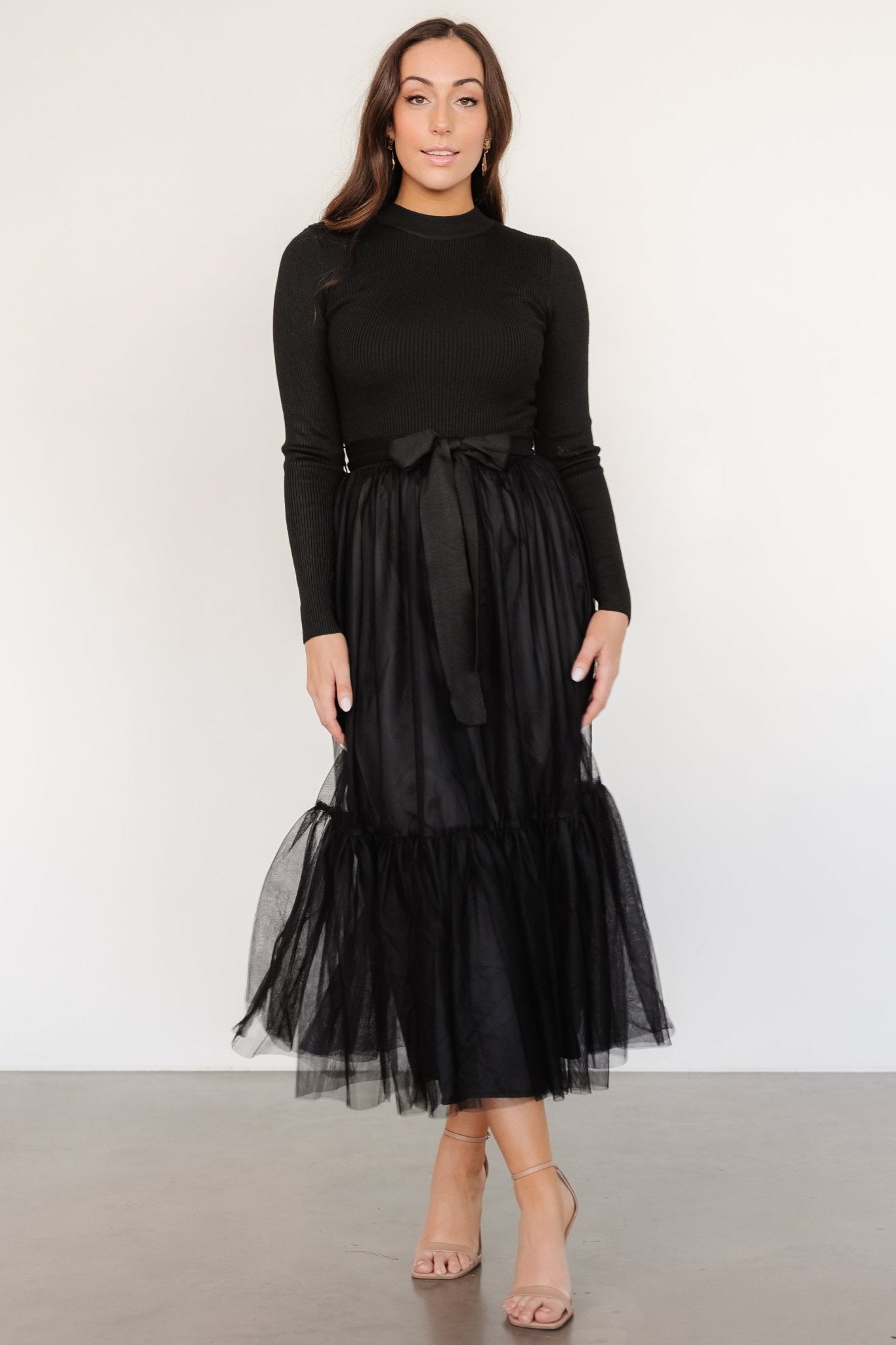 Luella Sweater Top Dress | Black