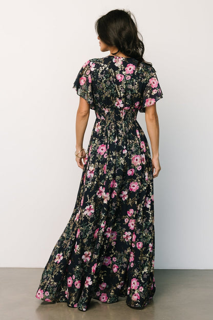 Lynlee Metallic Maxi Dress | Dark Blue + Pink