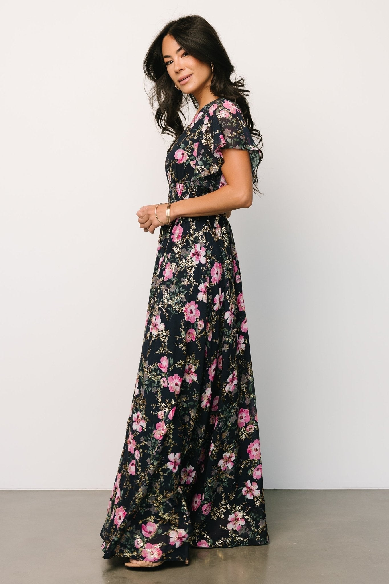 Lynlee Metallic Maxi Dress | Dark Blue + Pink