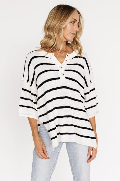 Maddock Knit Top | Off White + Black