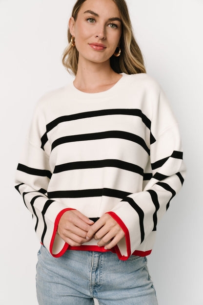 Madilyn Striped Sweater | Off White + Black