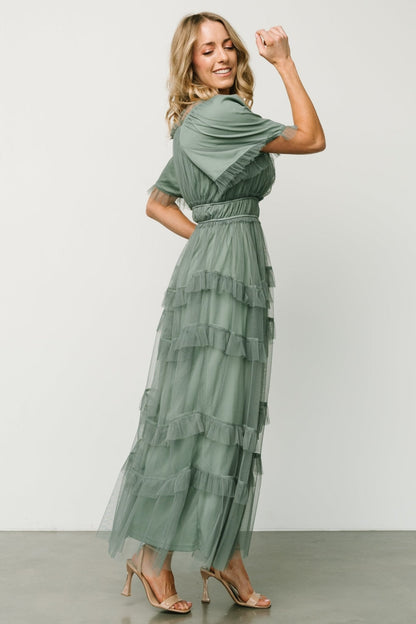 Magdalena Tulle Maxi Dress | Eucalyptus