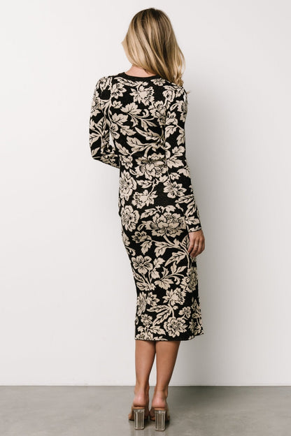 Marci Sweater Dress | Black + Ivory Floral
